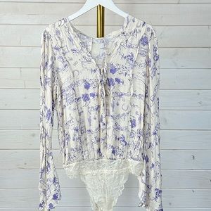 NWT Free People Western Print Lilac & Cream Body size XS